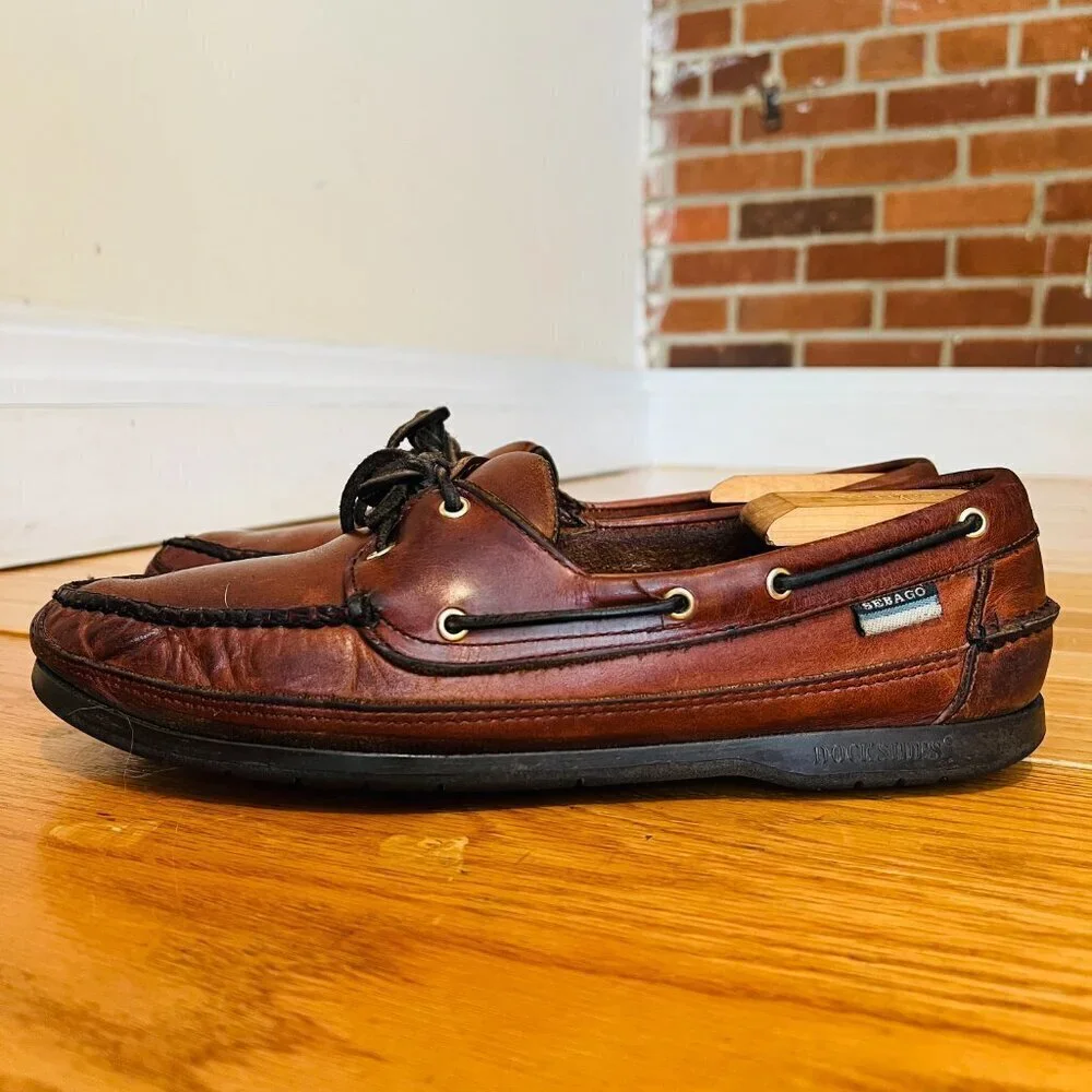 Sebago Brown Leather Boat Deck Shoes Mens US 10